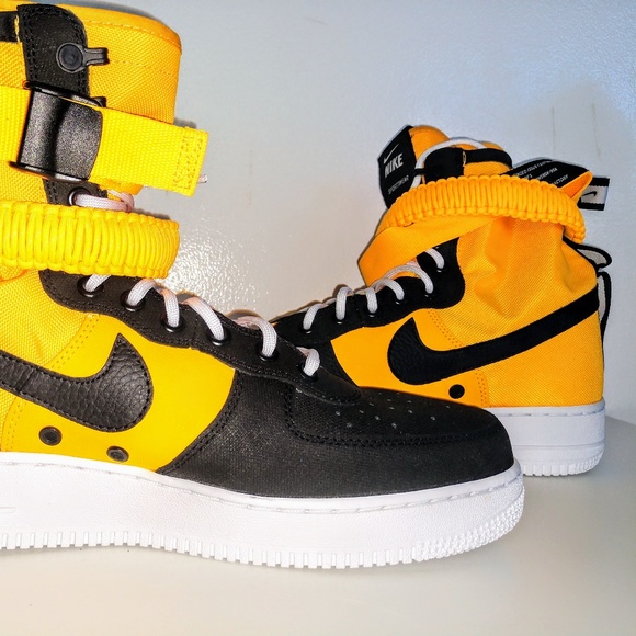 black and yellow high top air force ones